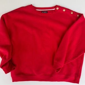 J. Crew Women's Red Sweatshirt with Gold Button Accents